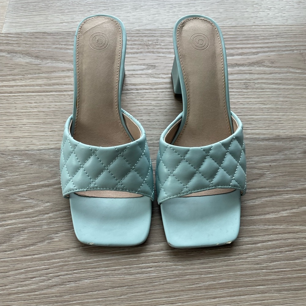Urban Outfitters Callie Quilted Block Heeded Sandal in Powder Blue